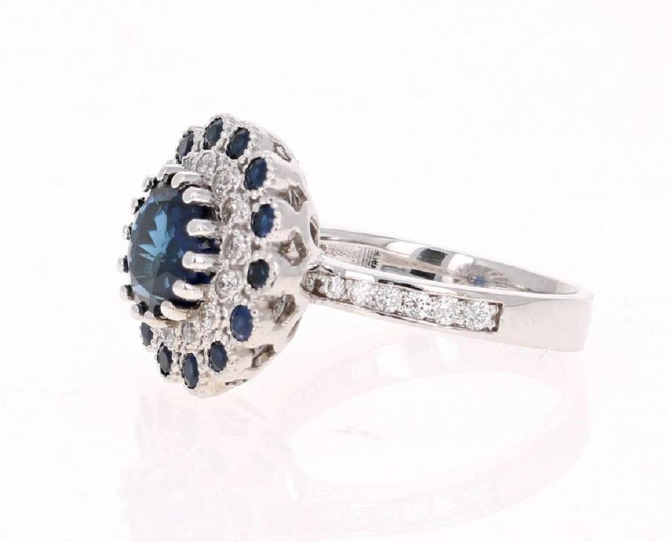 Contemporary 3.53 Carat Blue Sapphire Diamond White Gold Engagement Ring For Sale