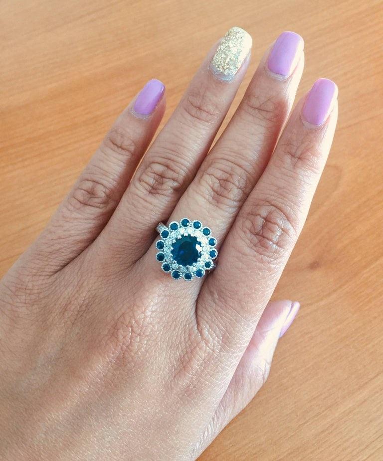 3.53 Carat Blue Sapphire Diamond White Gold Engagement Ring In New Condition For Sale In Los Angeles, CA