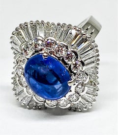 3.53 Carat Cabochon Sapphire and Diamond Art Deco Ring