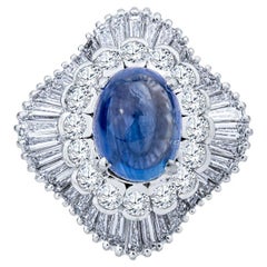 3.53 Carat Cabochon Sapphire and Diamond Art Deco Ring