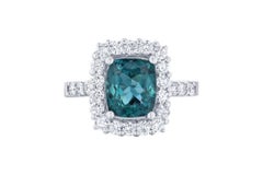 3.53 Carat Natural Apatite and Natural Diamond White Gold Engagement Ring