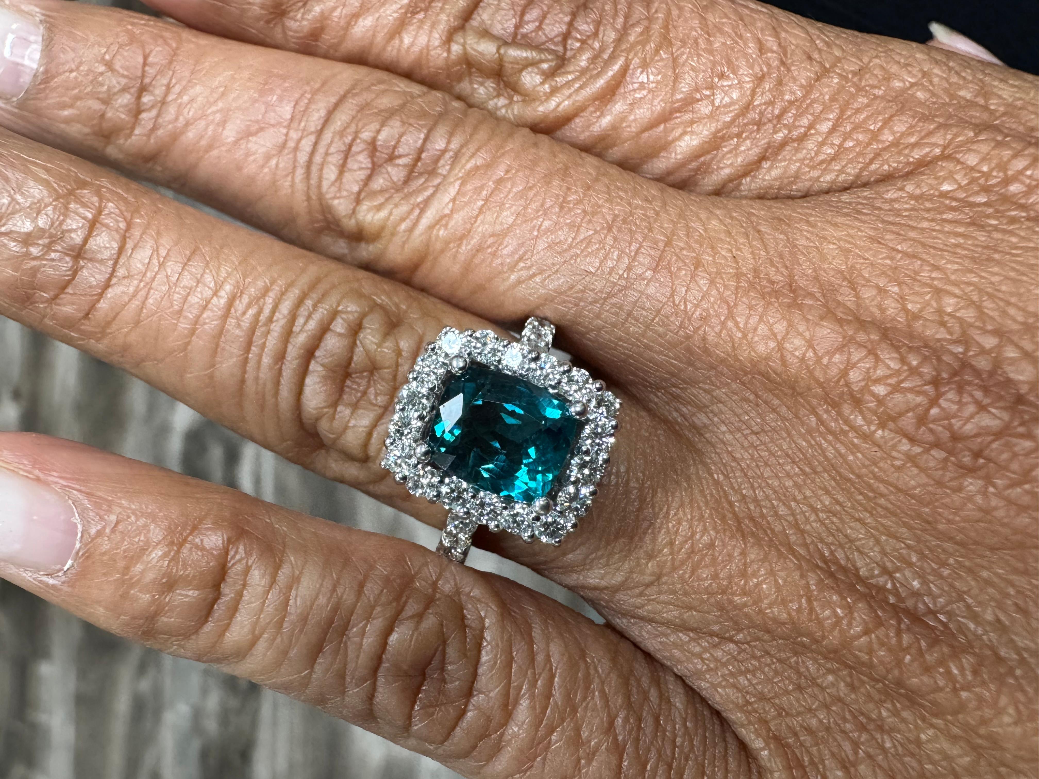Bague de fiançailles en or blanc avec apatite naturelle et diamant naturel de 3,53 carats Neuf - En vente à Los Angeles, CA