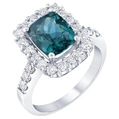 3.53 Carat Natural Apatite and Natural Diamond White Gold Engagement Ring