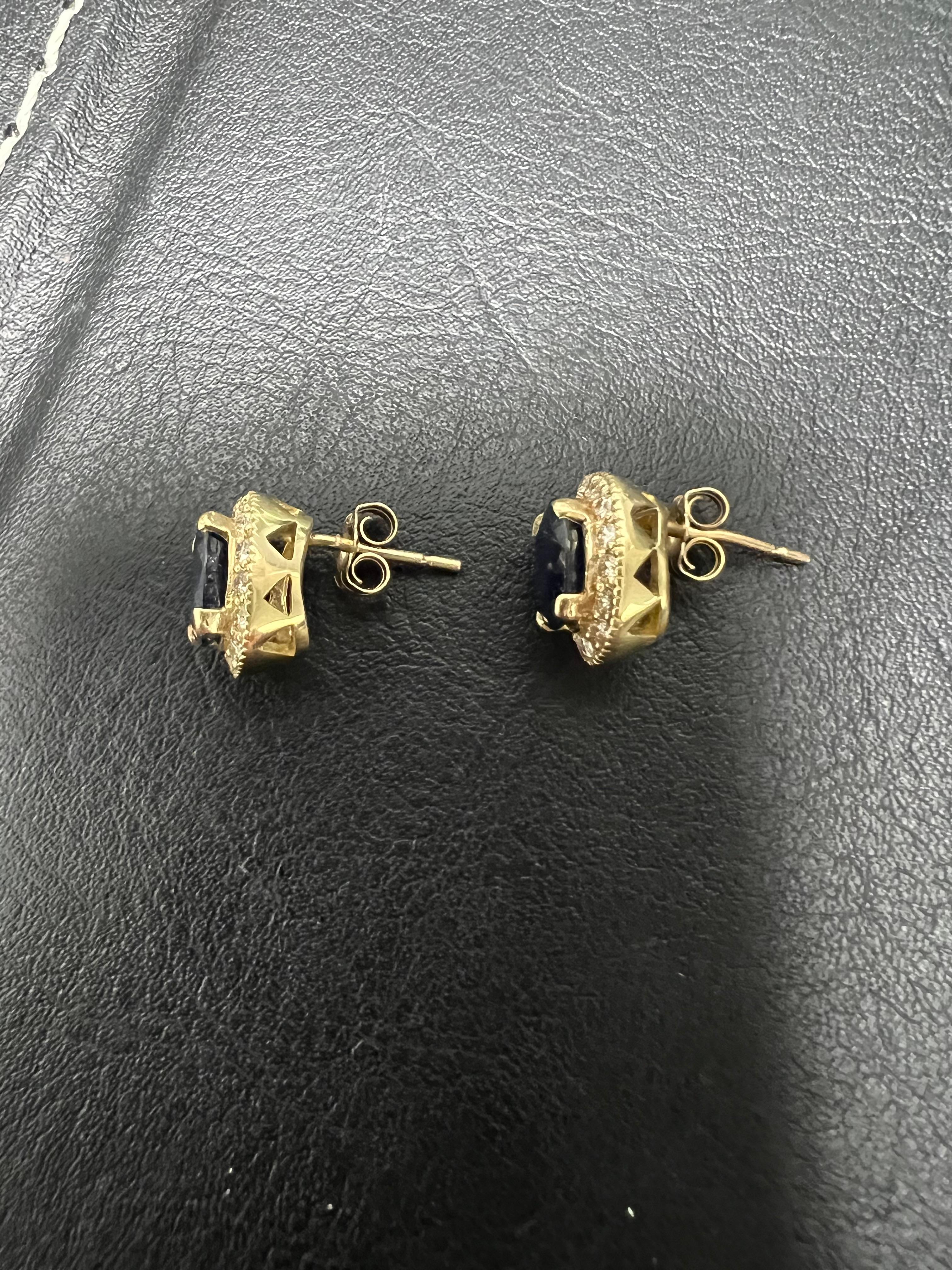 Boucles d'oreilles or jaune 14 carats 3.53 carats saphir bleu naturel diamant en vente 2