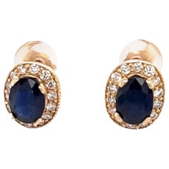 3.53 Carat Natural Blue Sapphire Diamond 14 Karat Yellow Gold Earrings