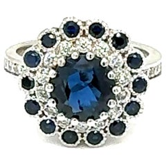 3.53 Carat Natural Blue Sapphire Diamond White Gold Engagement Ring