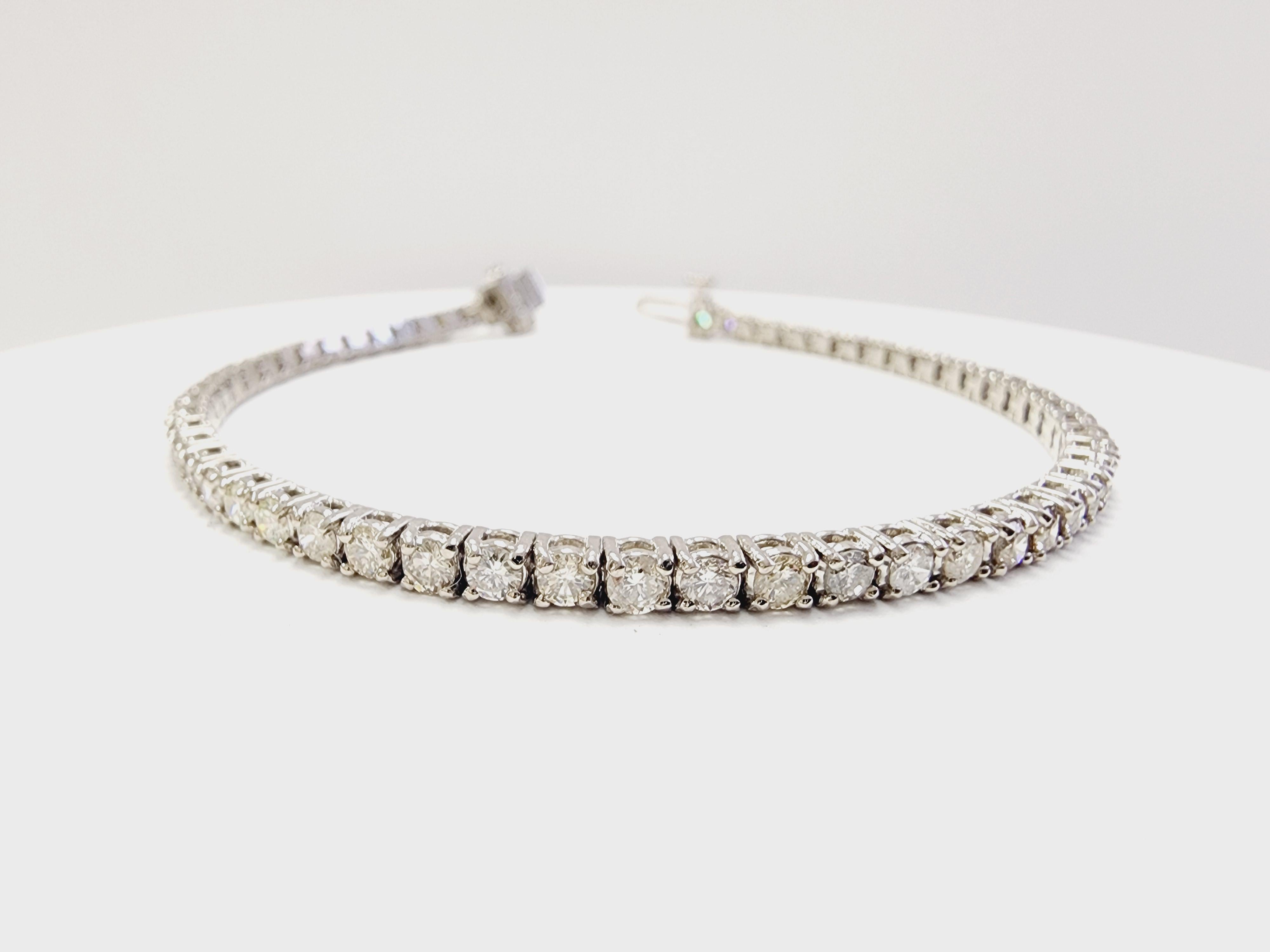 3.53 Carat Natural Diamond Tennis Bracelet 14 Karat White Gold 4