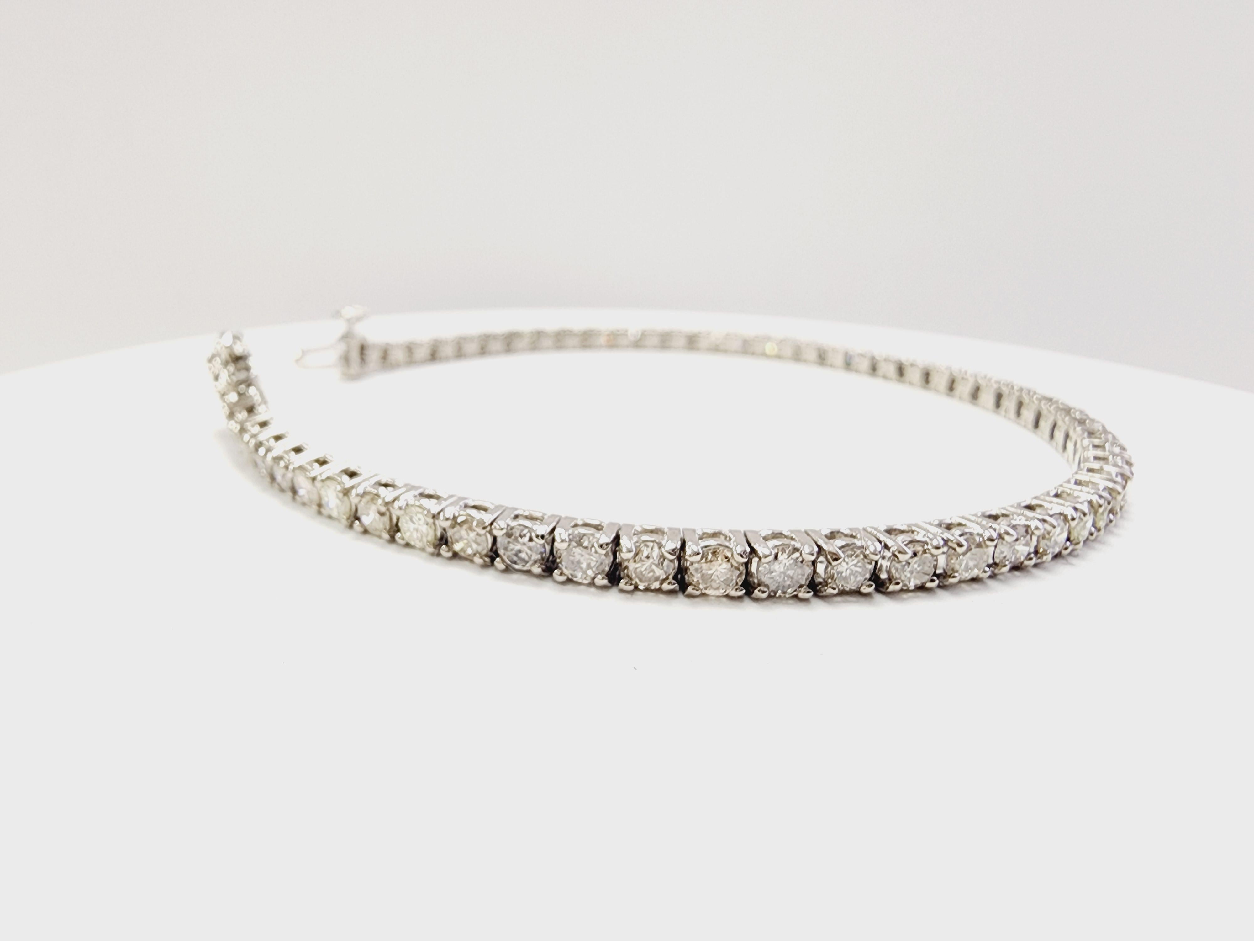 Brilliant Cut 3.53 Carat Natural Diamond Tennis Bracelet 14 Karat White Gold