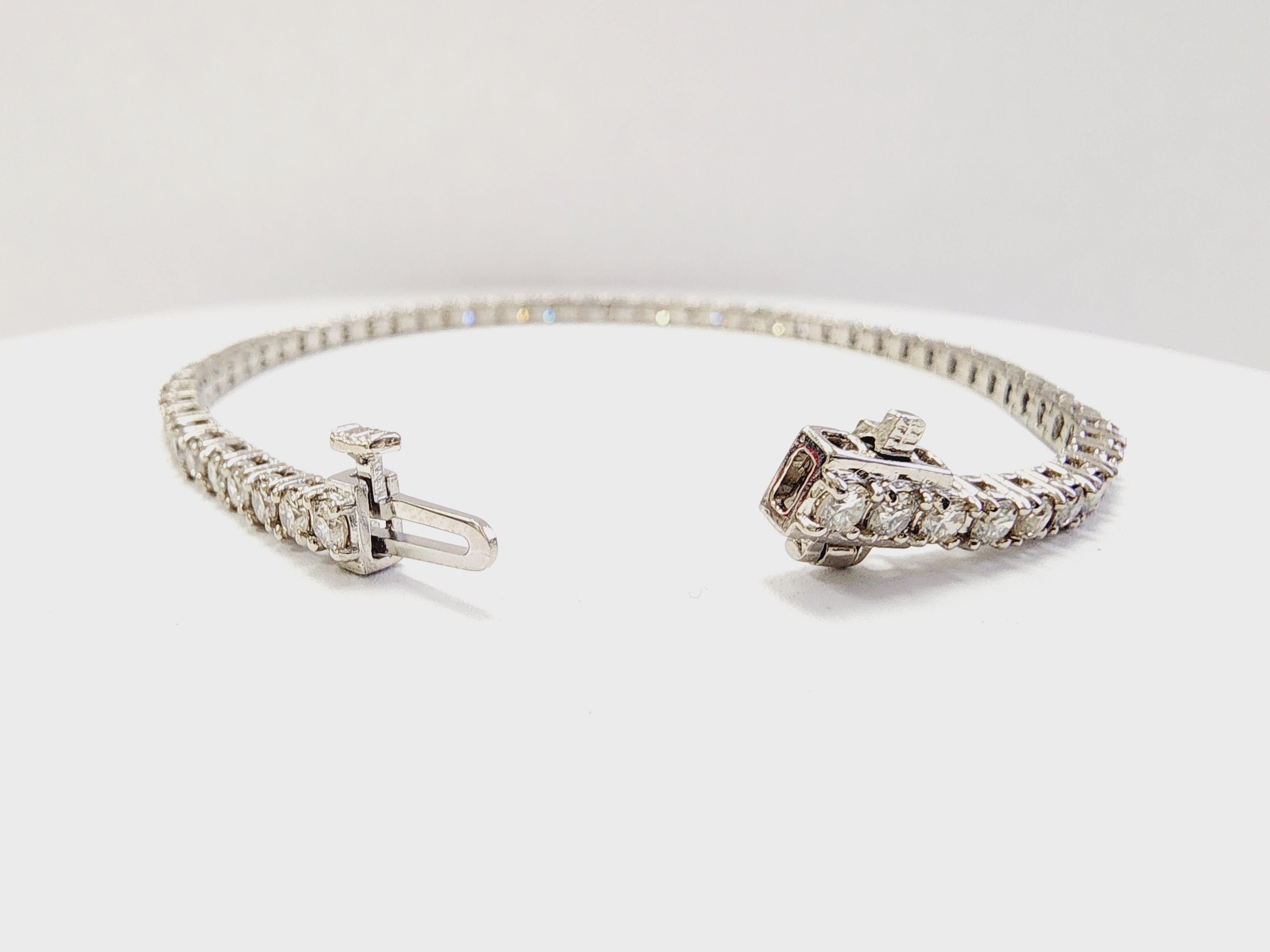 Women's or Men's 3.53 Carat Natural Diamond Tennis Bracelet 14 Karat White Gold