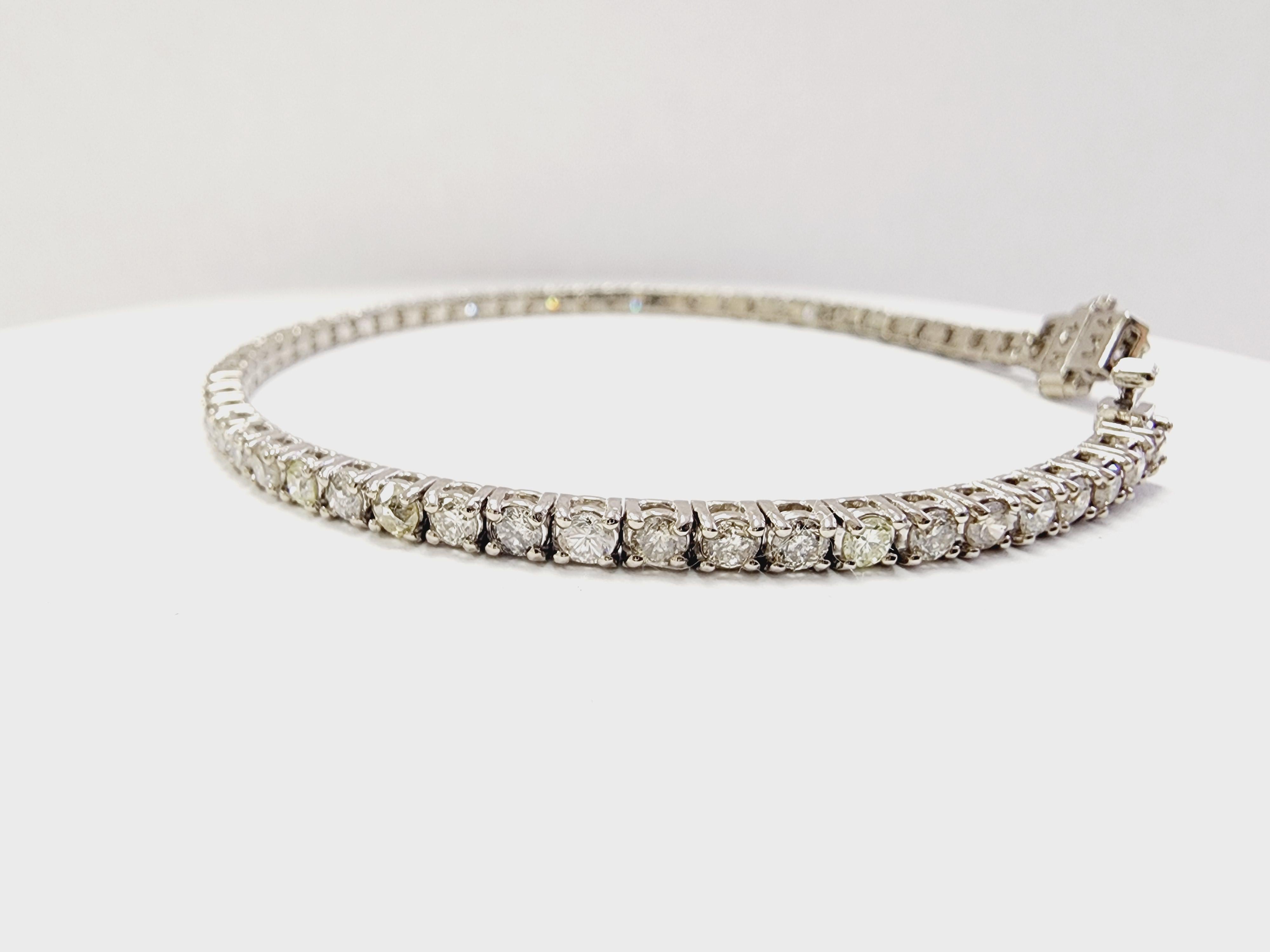 3.53 Carat Natural Diamond Tennis Bracelet 14 Karat White Gold 2