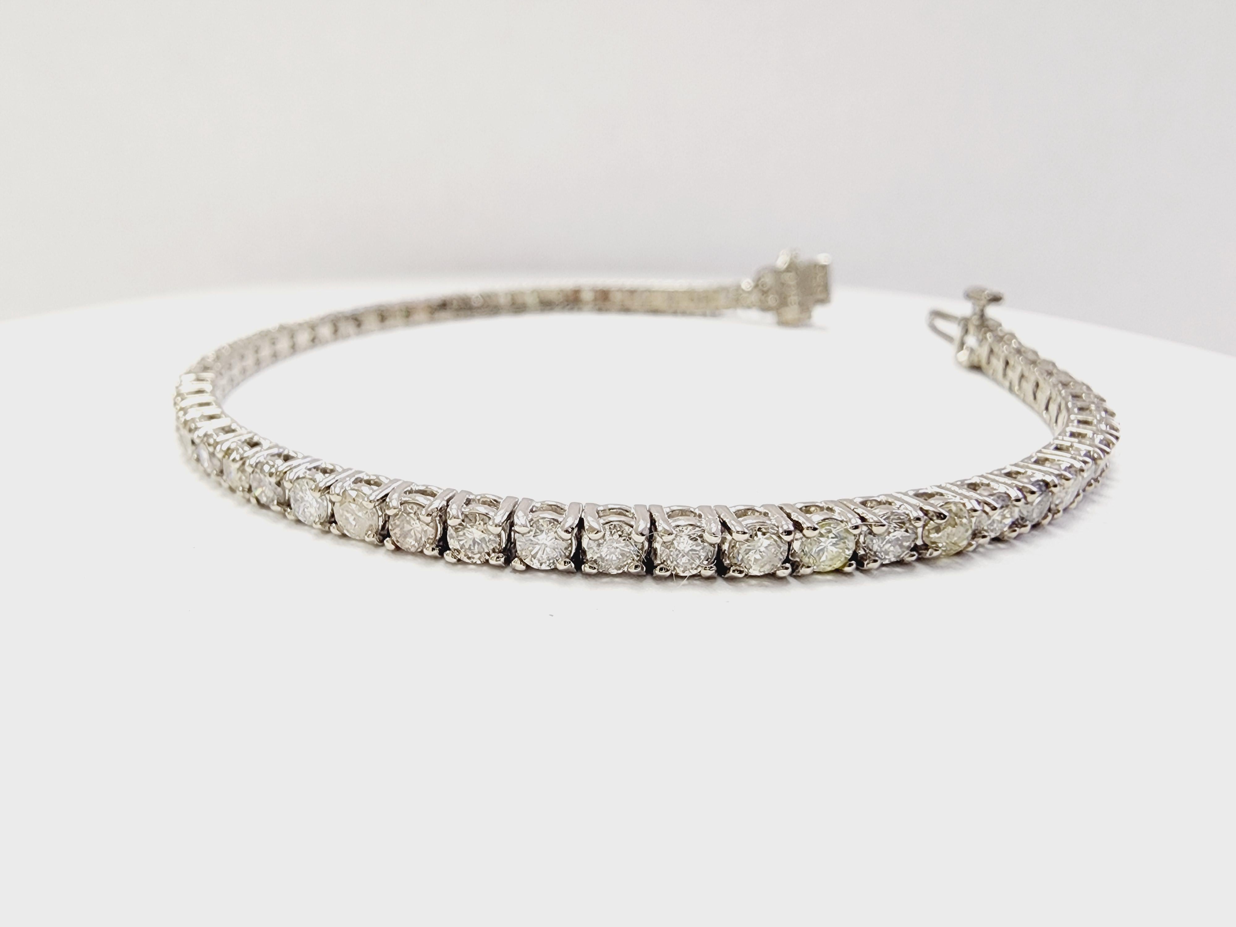 3.53 Carat Natural Diamond Tennis Bracelet 14 Karat White Gold 3