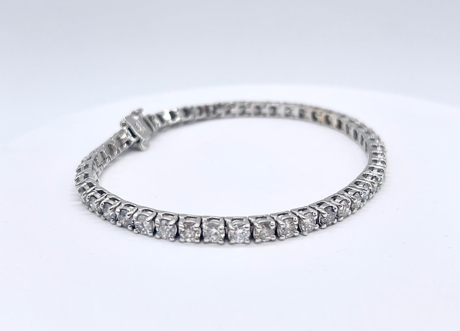 Brilliant Cut 3.53 Carat Natural Diamond Tennis Bracelet in 14K White Gold 7