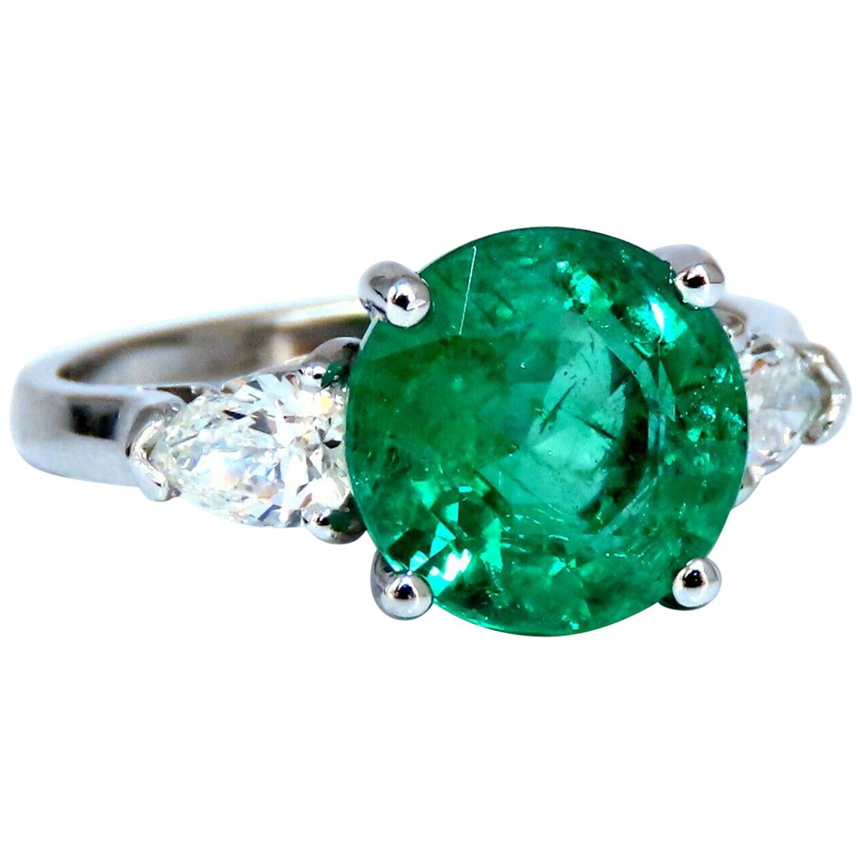 3.53 Carat Natural Round Emerald Diamonds Three-Stone Ring 14 Karat