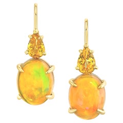 3.53 ct. t.w. Opal and Yellow Sapphire Pear 18k Gold Lever Back Drop Earrings