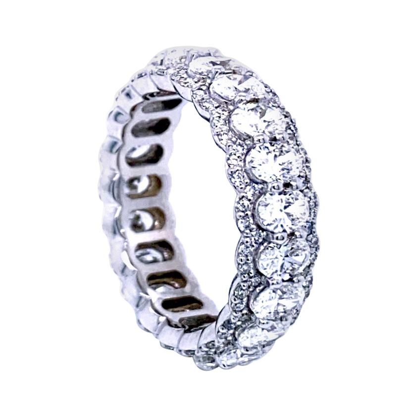 3.53 Carat Oval Brilliant Diamond Shared Prong Eternity Ring with Pave Set Edge