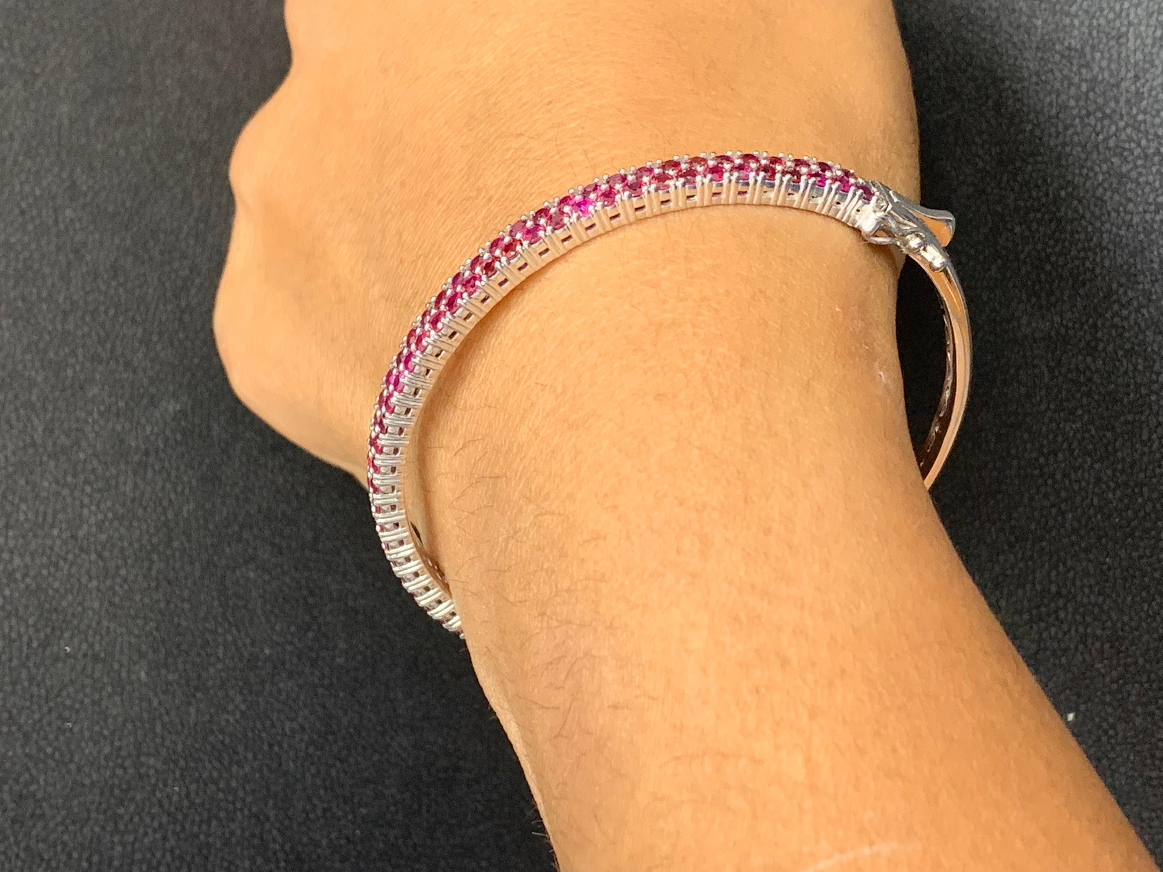Bangle con rubino a 2 file e taglio rotondo da 3,53 carati in oro bianco 14K in vendita 6