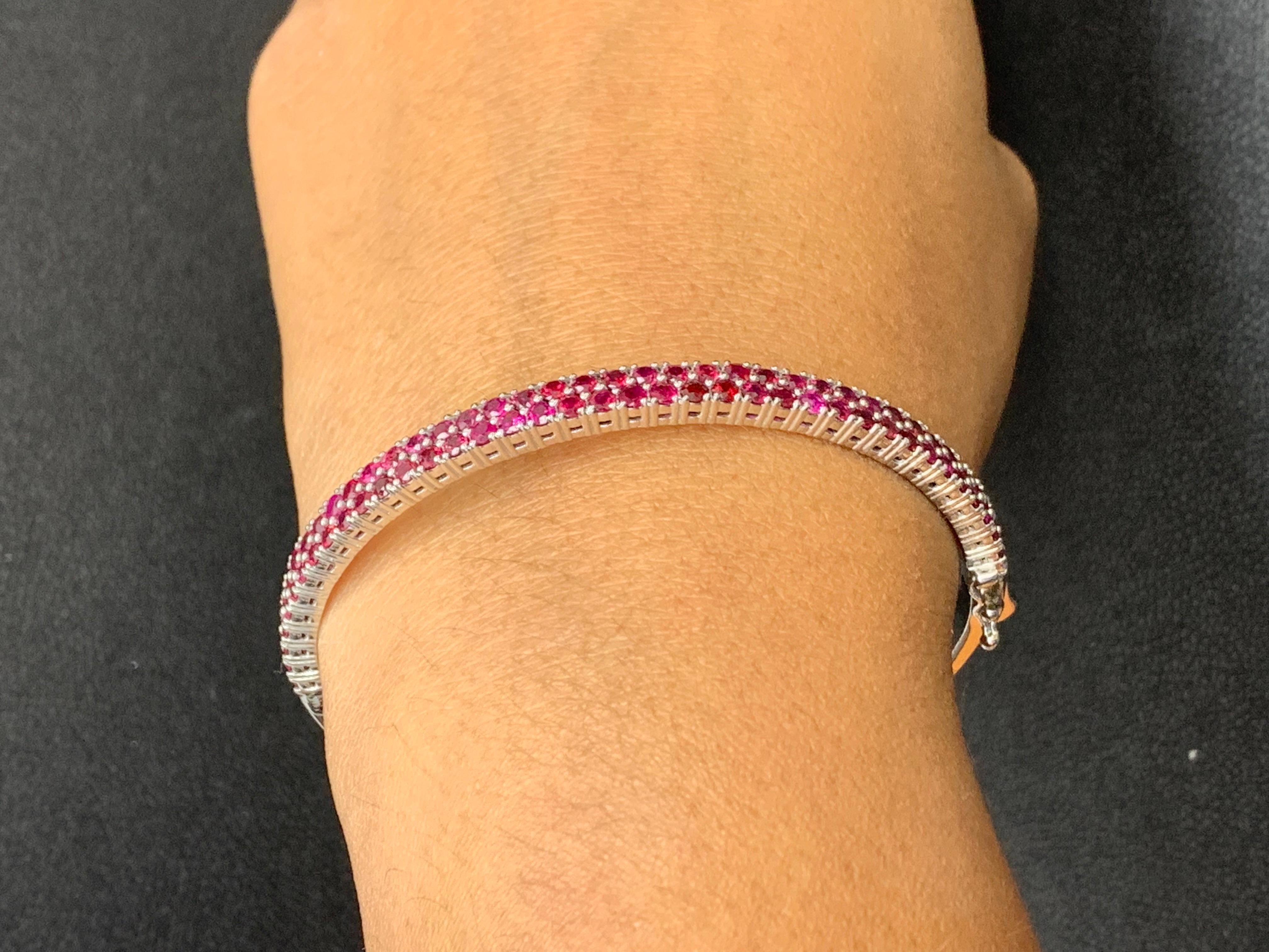 Bangle con rubino a 2 file e taglio rotondo da 3,53 carati in oro bianco 14K in vendita 7