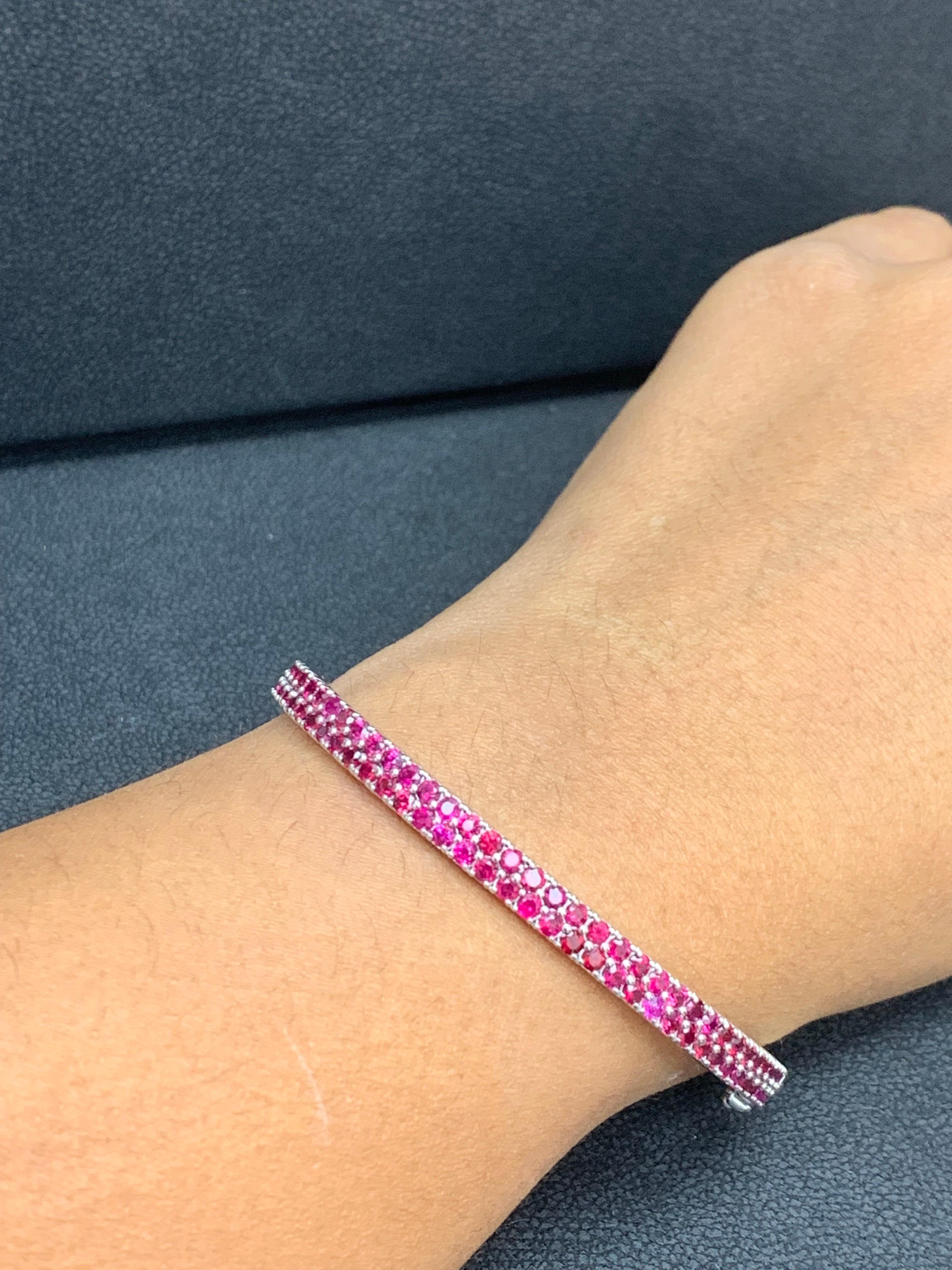 Bangle con rubino a 2 file e taglio rotondo da 3,53 carati in oro bianco 14K in vendita 12