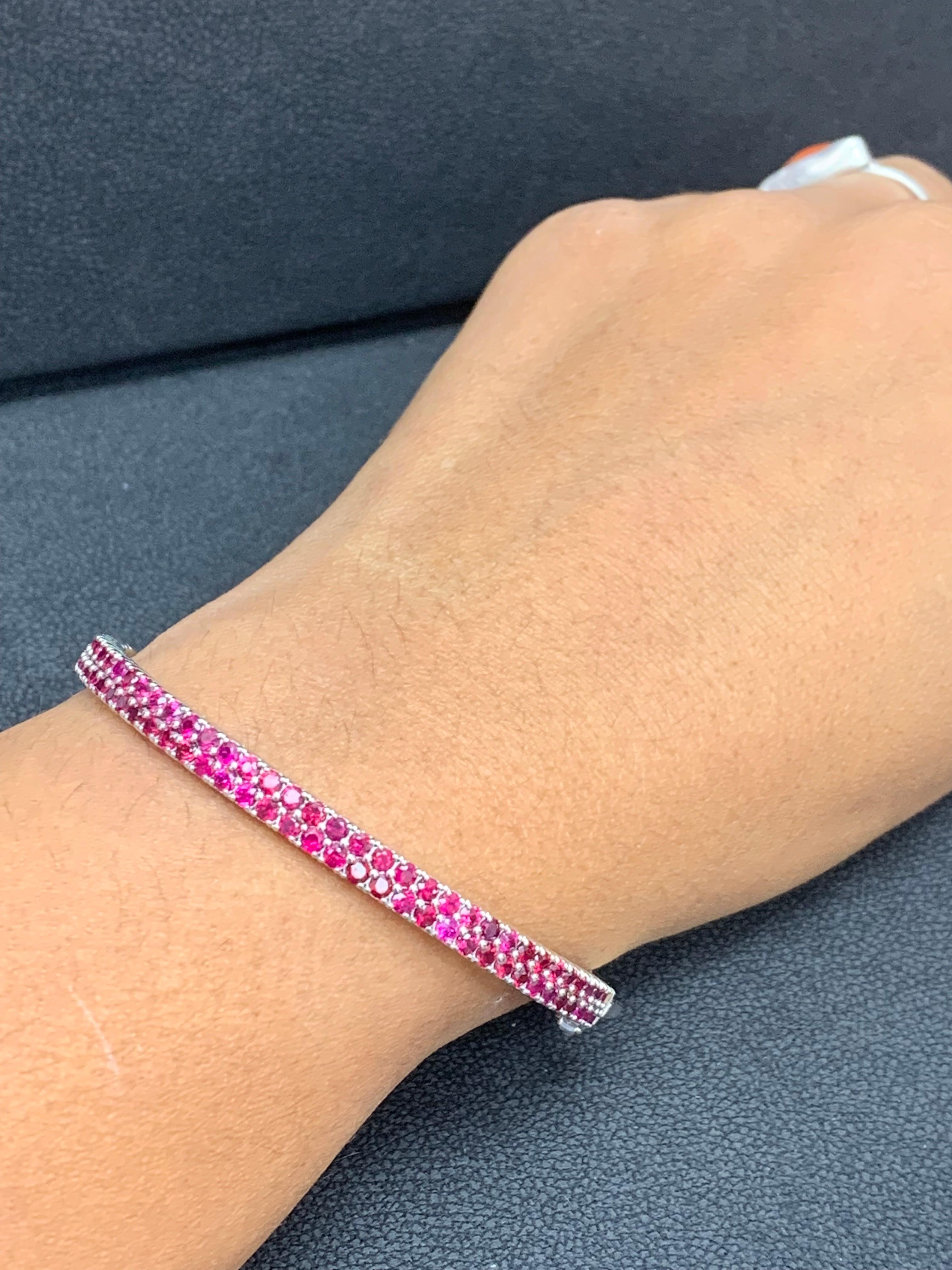 Bangle con rubino a 2 file e taglio rotondo da 3,53 carati in oro bianco 14K in vendita 13