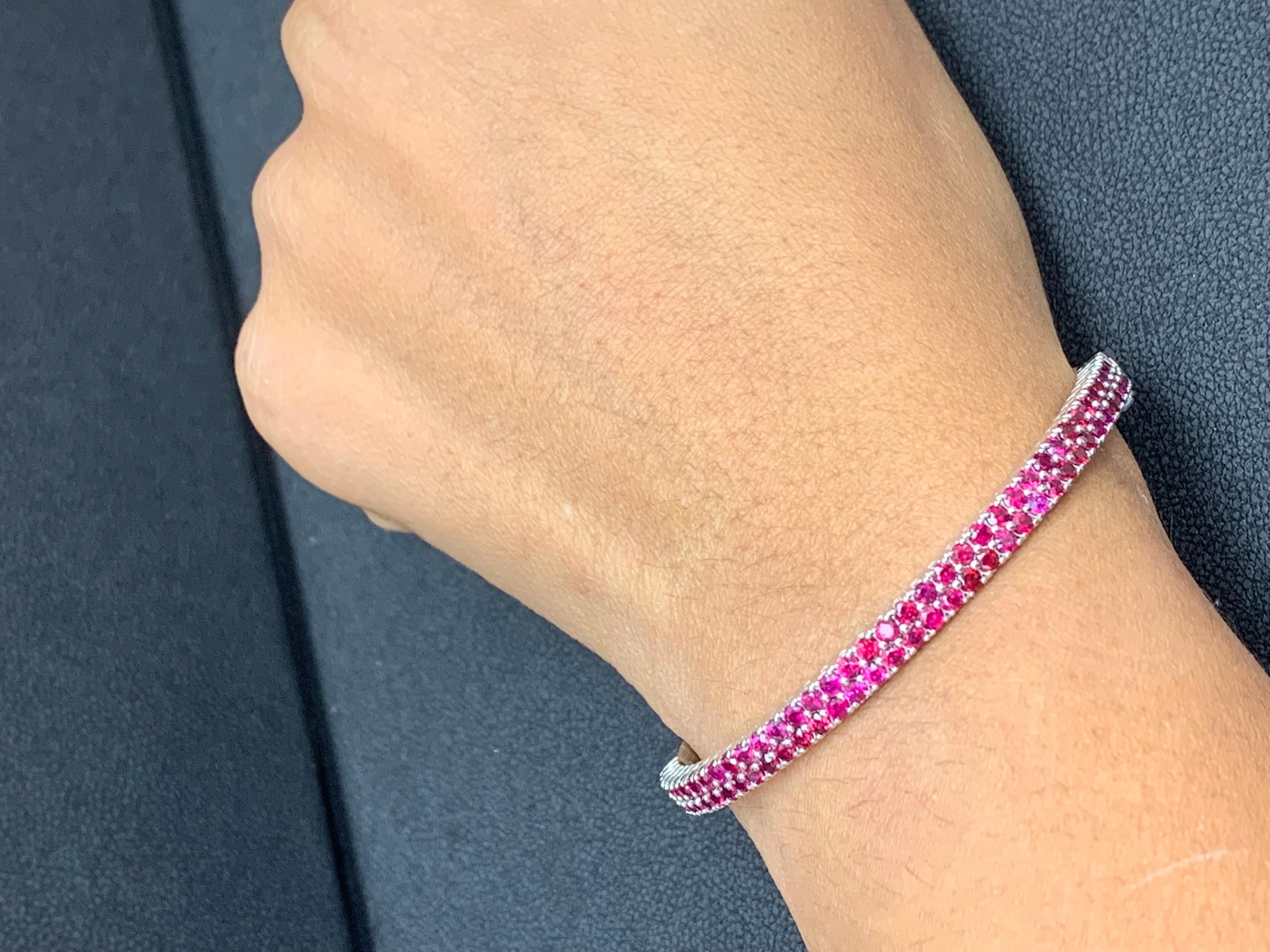 Bangle con rubino a 2 file e taglio rotondo da 3,53 carati in oro bianco 14K in vendita 2