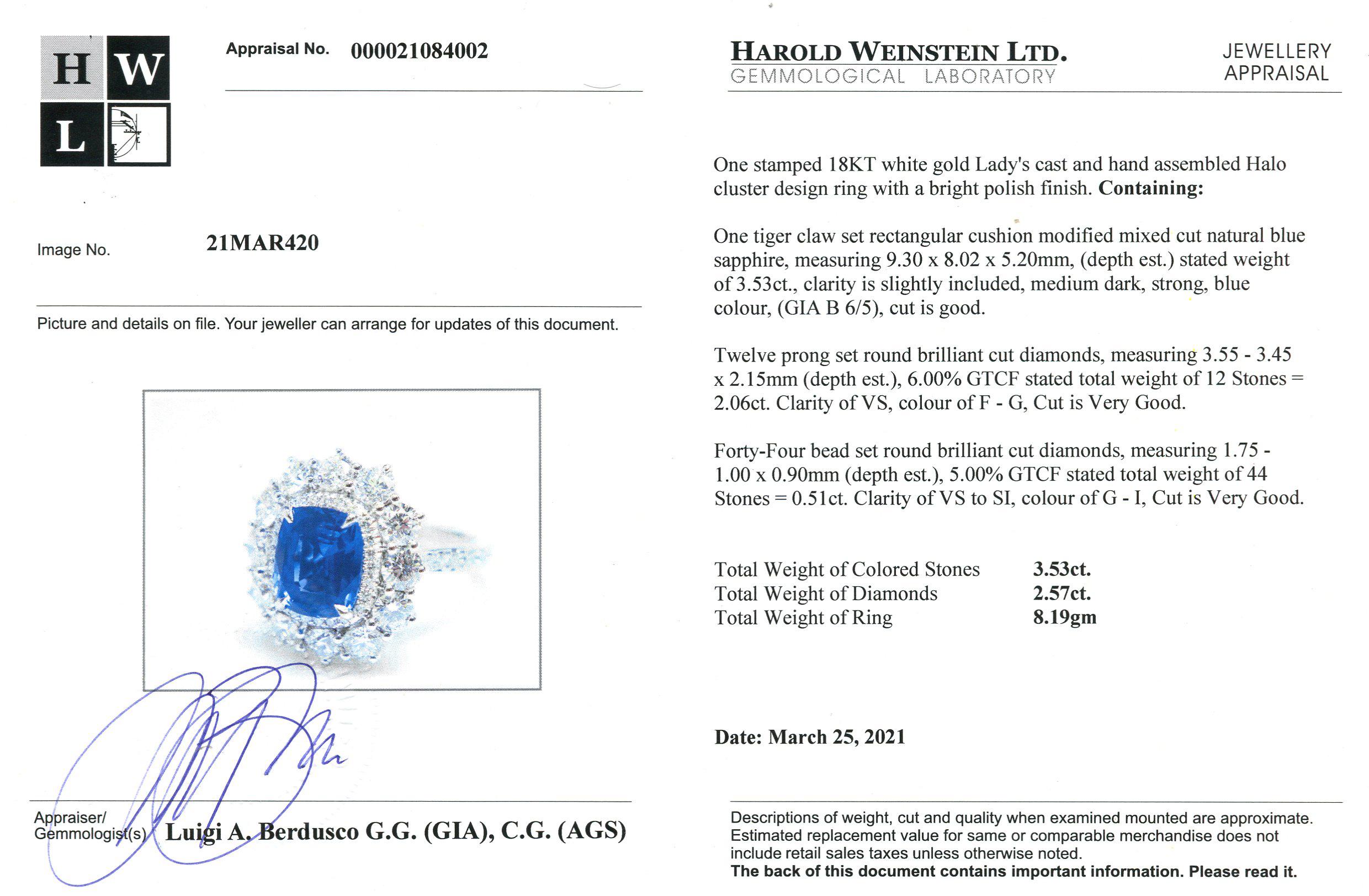 3.53 Carat Sapphire Diamond Ring In New Condition For Sale In Richmond, BC