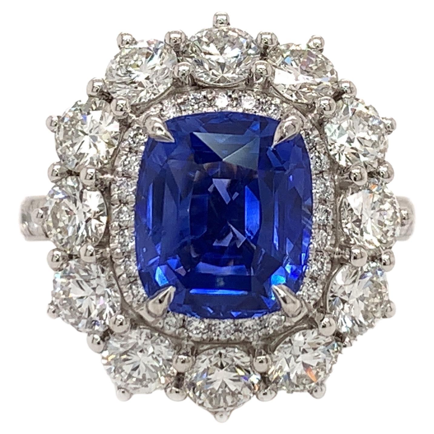 3.53 Carat Sapphire Diamond Ring For Sale