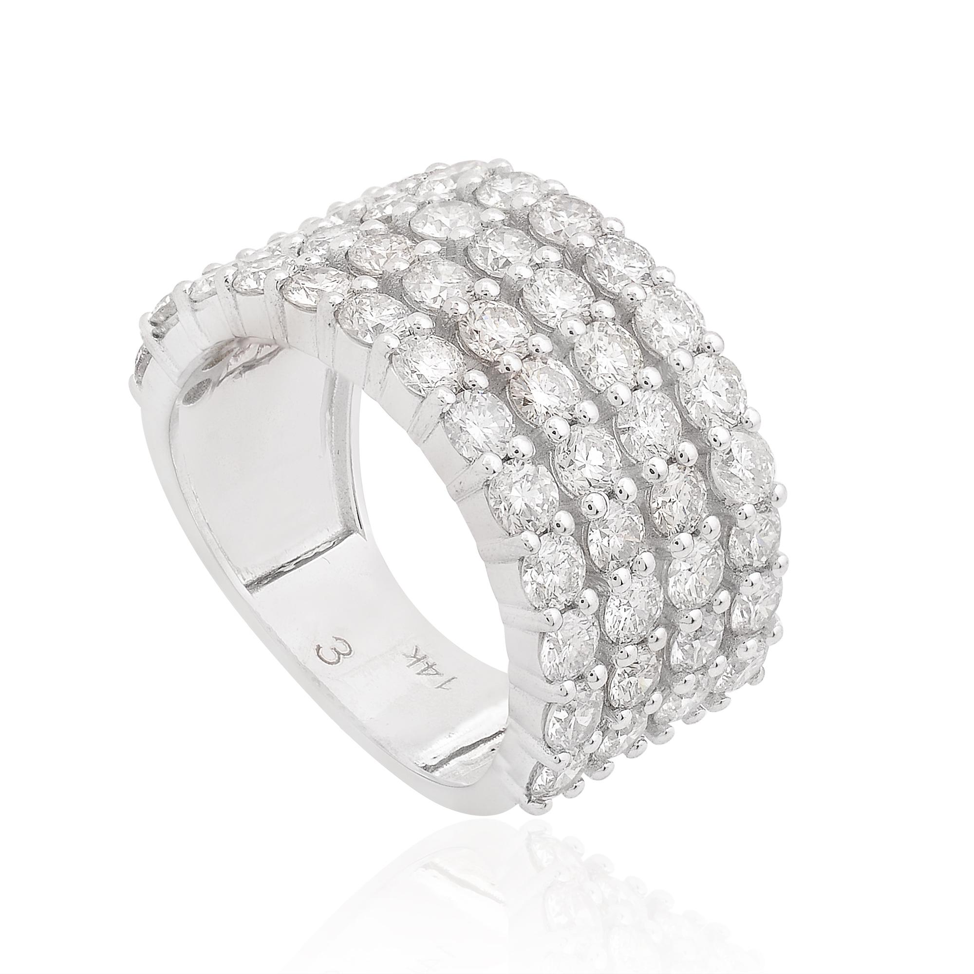 For Sale:  3.53 Carat SI/HI Diamond Multi Layer Ring 14 Karat White Gold Handmade Jewelry 2