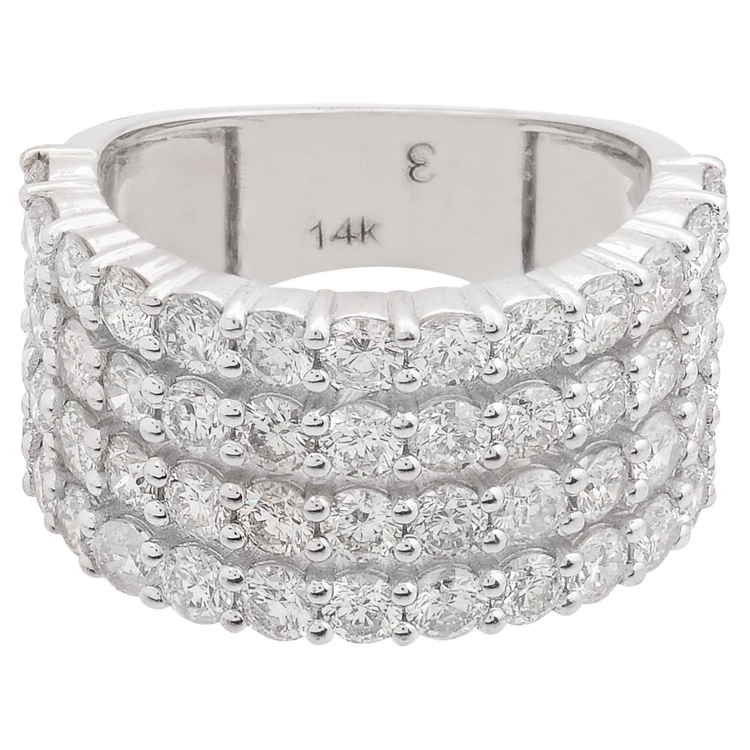 For Sale:  3.53 Carat SI/HI Diamond Multi Layer Ring 14 Karat White Gold Handmade Jewelry