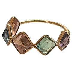Vintage 3.53 Carat Tourmaline, Amethyst & Aquamarine Multi Stone 18K Gold Ring
