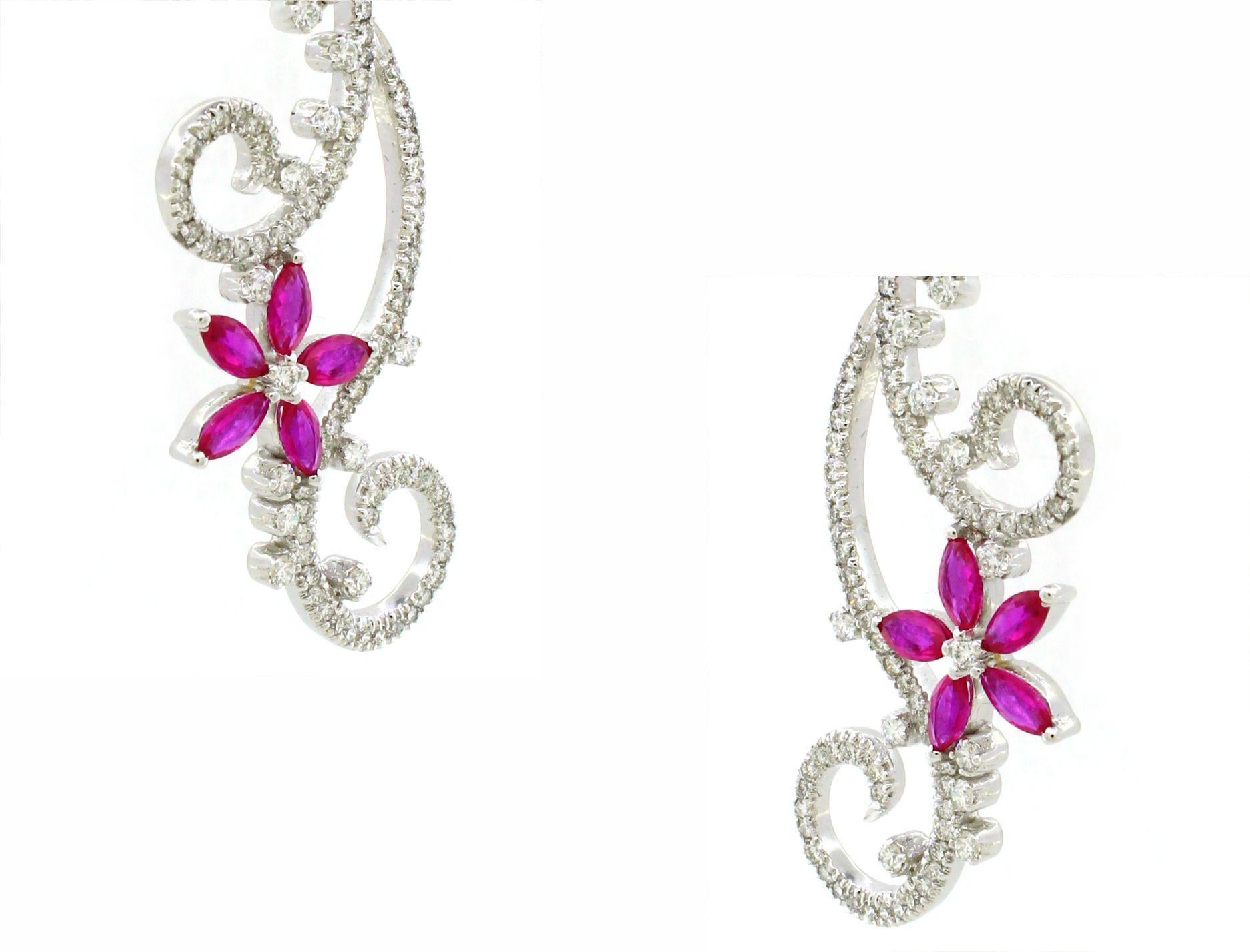 Marquise Cut 3.53 carats of Ruby earrings  For Sale