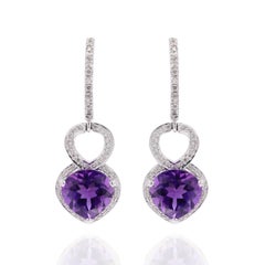 3.53 ct Amethyst and Diamond Dangle Wedding Earrings in 18 Karat White Gold