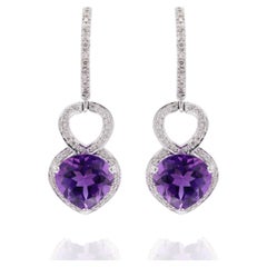 Pendientes de boda colgantes de amatista y diamante de 3,53 quilates en oro blanco de 18 quilates