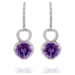 3.53 ct Amethyst and Diamond Dangle Wedding Earrings in 18 Karat White Gold