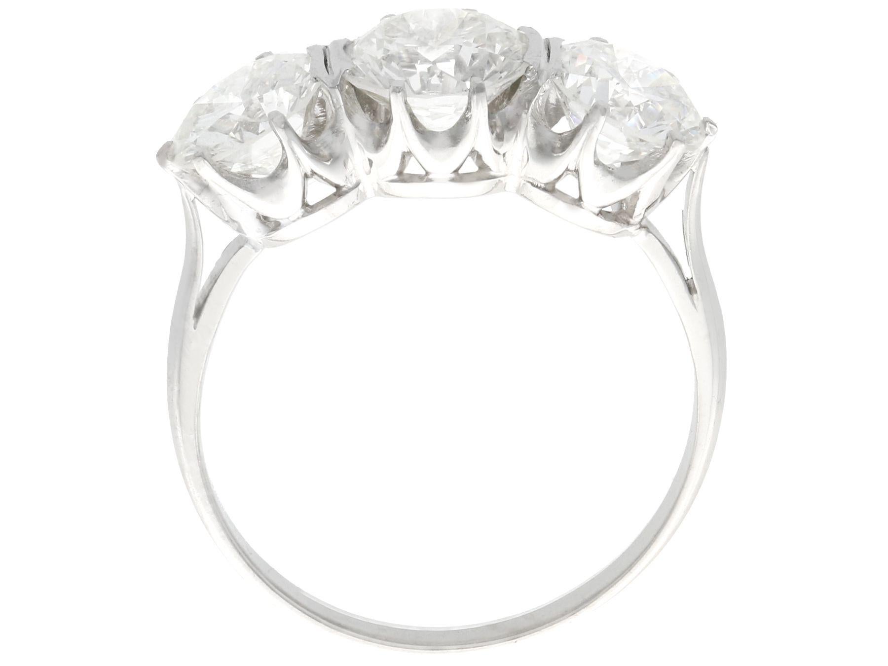 Women's Vintage 3.53 Carat Diamond and Platinum Trilogy Engagement Ring For Sale