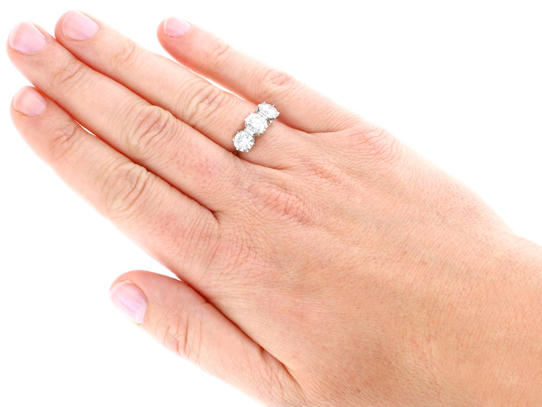 Vintage 3.53 Carat Diamond and Platinum Trilogy Engagement Ring For Sale 2