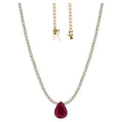3,53 Ct. Rubí 2,81 qt. Collar de tenis de diamantes en oro de 18 quilates Joyas de rubíes talla pera