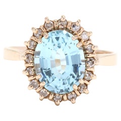 3.53 Ctw Blue Topaz Diamond Halo Ring, 14K Yellow Gold, Something Blue