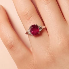 3.53 Carats Vivid Red Ruby Trilogy Ring with White Diamond Detail