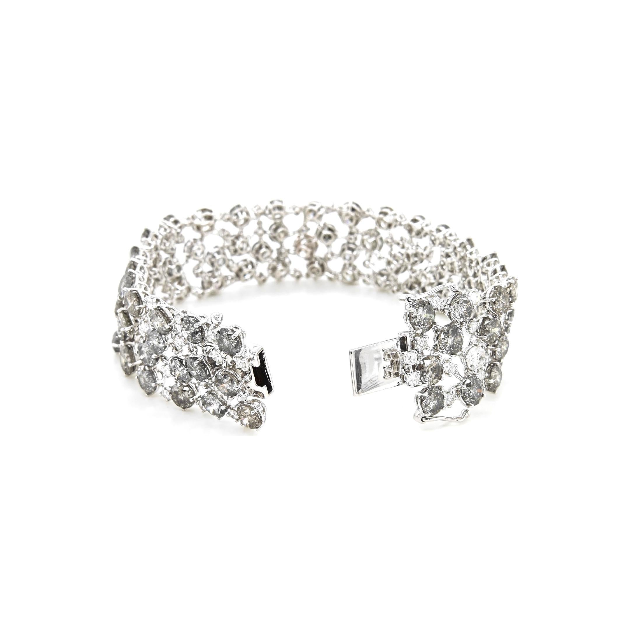 Mixed Cut 35.31 Carats White Diamond White Gold Bracelet For Sale