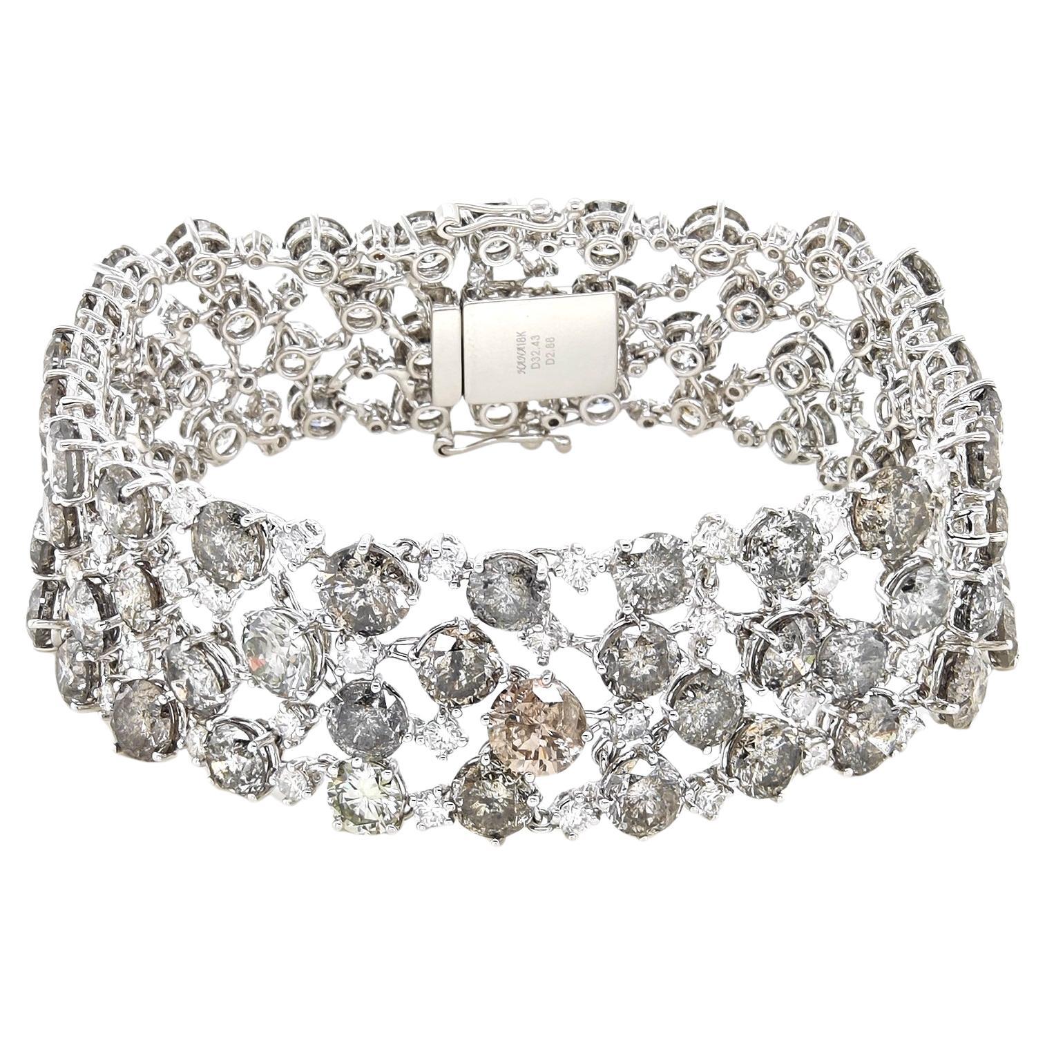 35.31 Carats White Diamond White Gold Bracelet