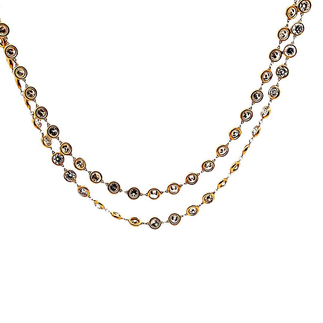 Collier de 35,36 carats de diamants ronds et brillants en or jaune 18K Diamond by the Yard Neuf - En vente à New York, NY