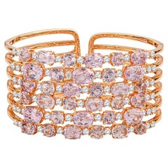 35.39 Carat Kunzite and Diamond Cuff Bracelet