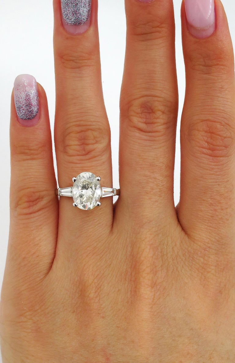 3.53 Carat Classic Oval Cut Diamond EGL USA Platinum Ring with
