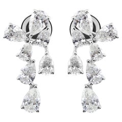 3.53ct Graduated Pear Cut Diamond Cluster Stud Earrings 14 Karat White Gold