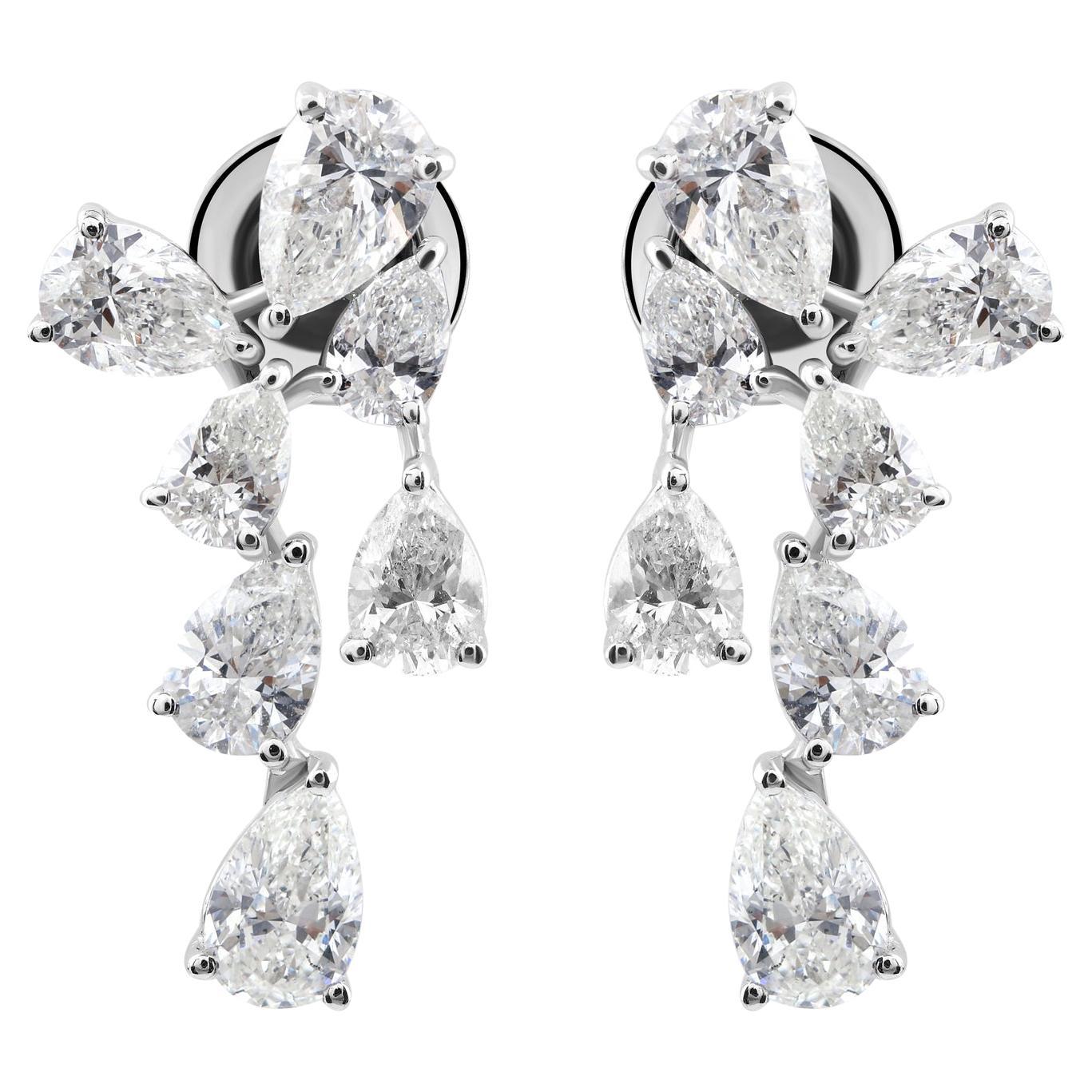 3.53ct Graduated Pear Cut Diamond Cluster Stud Earrings 18 Karat White Gold