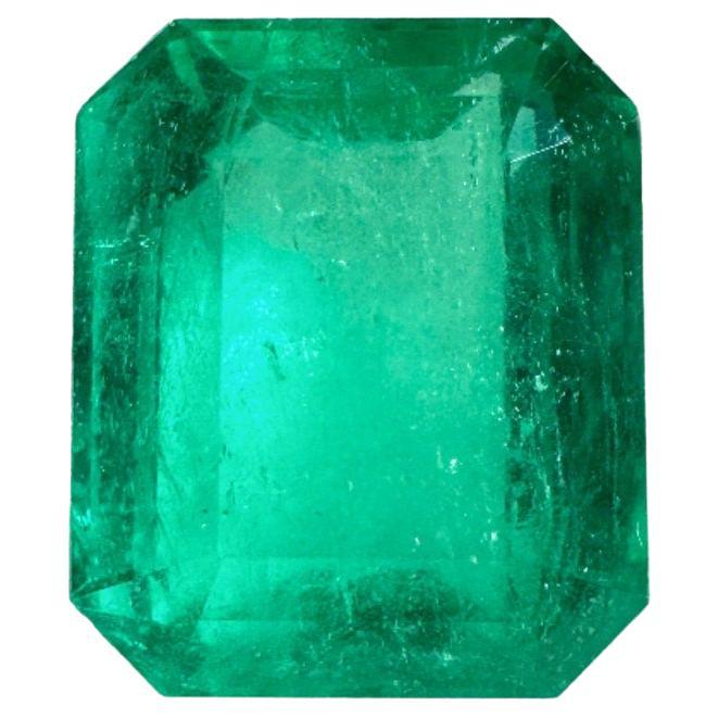 3.53ct Medium Bluish Green Colombian Emerald 10x8mm Emerald Cut Genuine May For Sale