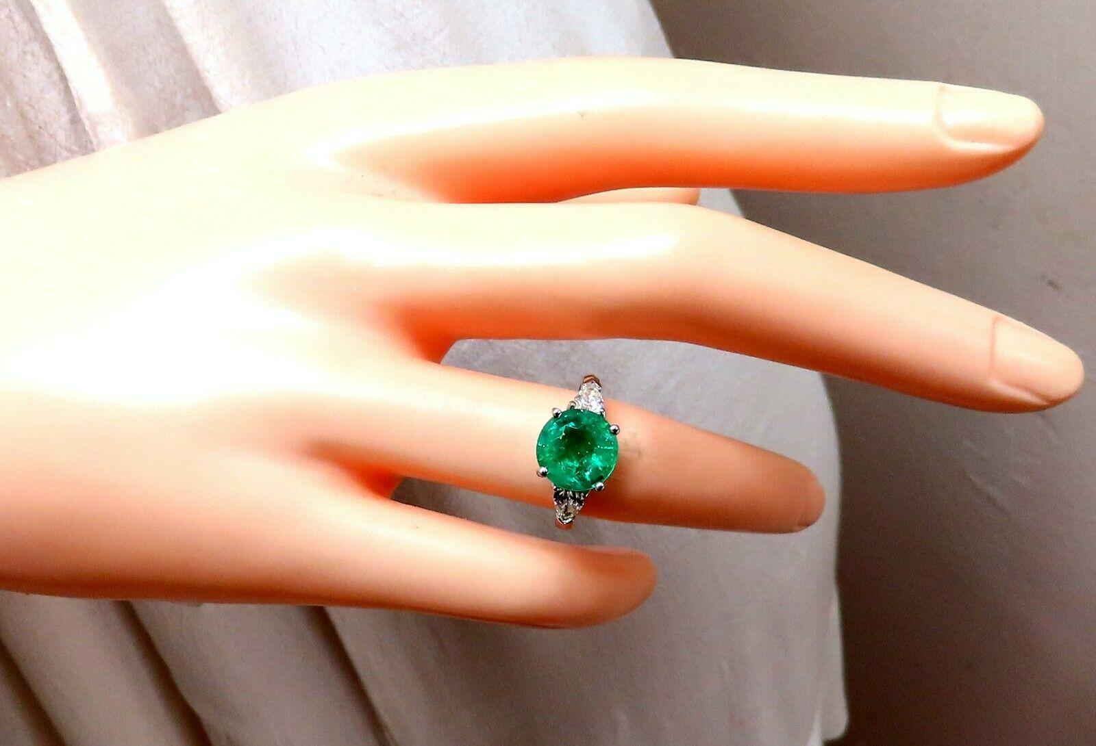 Round Cut 3.53 Carat Natural Round Emerald Diamonds Three-Stone Ring 14 Karat