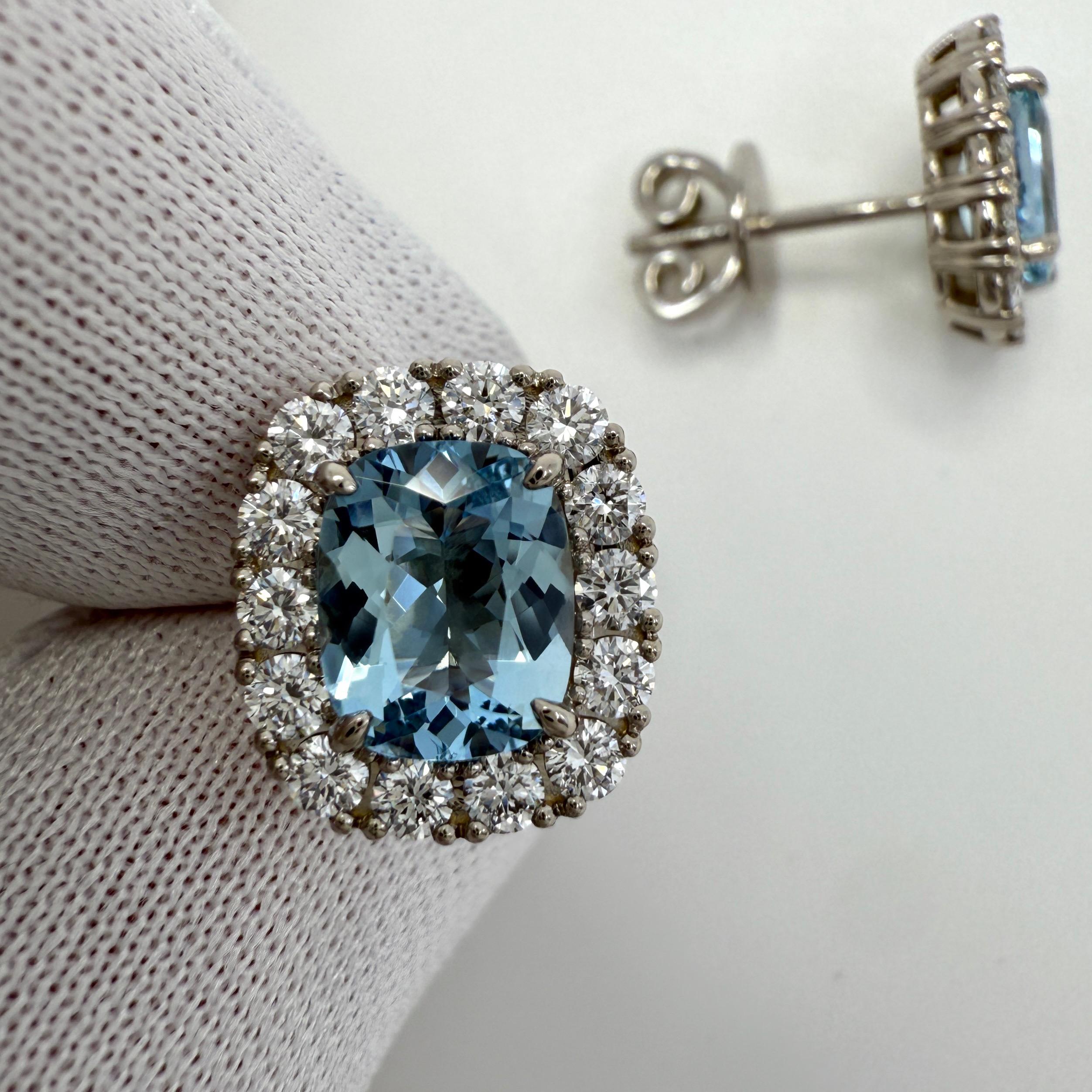 Taglio cuscino Orecchini a cono in oro bianco 18 carati con acquamarina blu brillante e diamanti 3,53 ct. in vendita