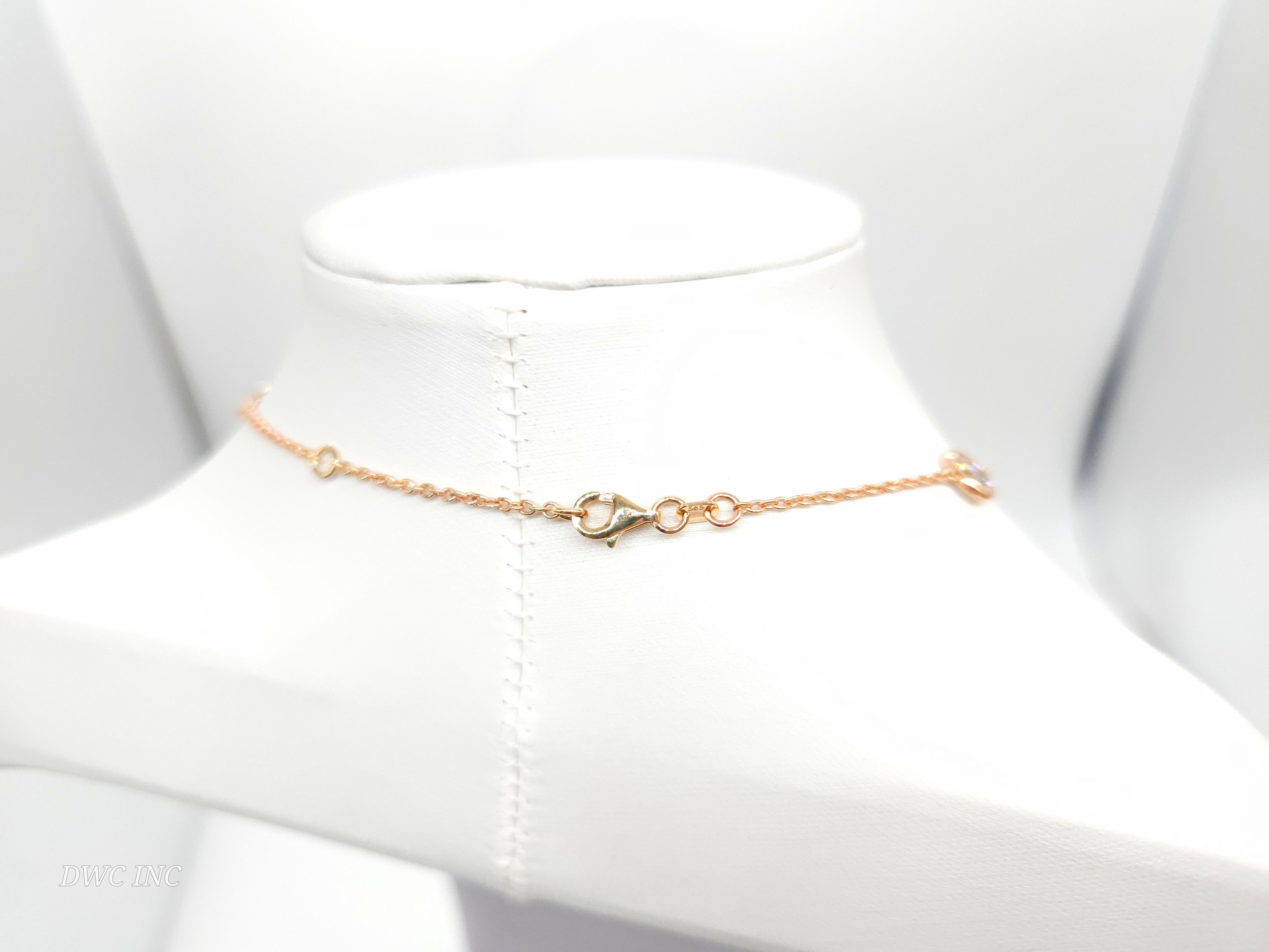 3.54 Carat 10 Station Diamond by the Yard Necklace 14 Karat Rose Gold 17