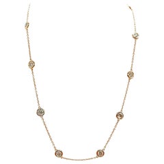 3.54 Carat 10 Station Diamond by the Yard Necklace 14 Karat Rose Gold 17"